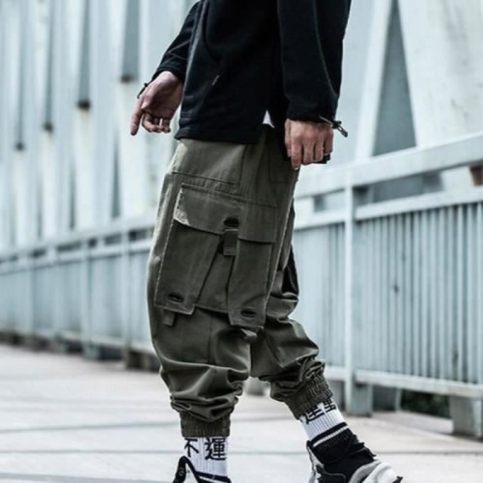 Pantalon Cargo noir hommes Hip Hop automne sarouel Streetwear