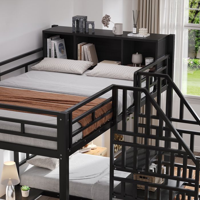 Lit double en fer forgé couleur anthracite avec tête de lit capitonnée 172x202xH.140 cm