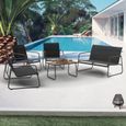 IDMARKET Salon de jardin bas MALAGA 6 places avec canapé, fauteuils et table noir et bois-0