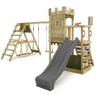FATMOOSE Aire de jeux Portique bois BoldBaron avec balançoire SurfSwing et toboggan anthracite Maison enfant extérieure