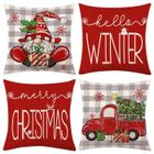 JIATZOCN Lot de 4 Housse de Coussin-45x45cm-Coton et Lin-carré-éléments de noël-Décoration d'intérieur