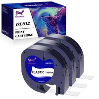 3x HALOFOX Compatible Plastique Ruban 91201 Noir sur Blanc , 12mm x 4m, recharge Dymo Ruban pour Dymo LetraTag LT-100H LT-100T