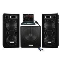 PACK SONO DJ 2800W Cube 1512 - Caisson Amplifiée + Enceintes + Câbles HP & PC