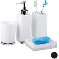 Relaxdays Accessoires salle de bain Set 4 pièces distributeur savon gobelet brosse à dent porte-savon plastique - 4052025952372
