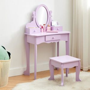 Coiffeuse Enfant Avec Tabouret, Miroir Et Tiroir En Bois Blanc - Costway - Dimensions 72x36x106 Cm