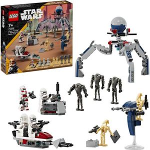 ASSEMBLAGE CONSTRUCTION LEGO® 75372 Star Wars Pack de Combat des Clone Troopers et Droïdes de Combat, Jouet avec Speeder Bike et Figurine