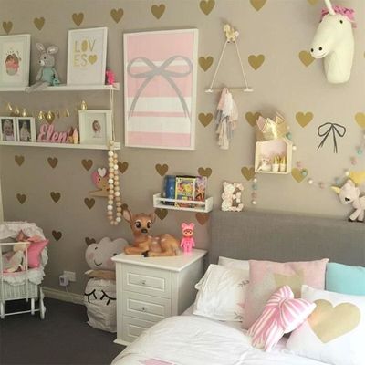 Fille Chambre Or Coeur Stickers Muraux Bebe Pepiniere Stickers Muraux Enfants Chambre Autocollant Mural Pour Enfants Cha Cd Cdiscount Maison