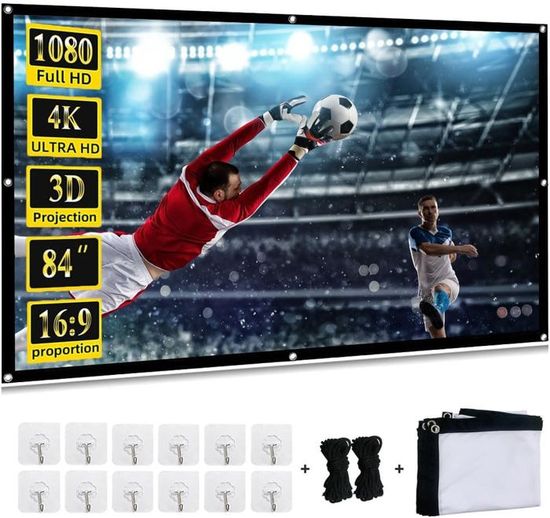 Écran De Projection Portable HD 16:9 - Tissu Polyester Anti-Plis - Taille 60 à 150 Pouces - Pour Cinéma Maison, Intérieur/Extérieur - 4