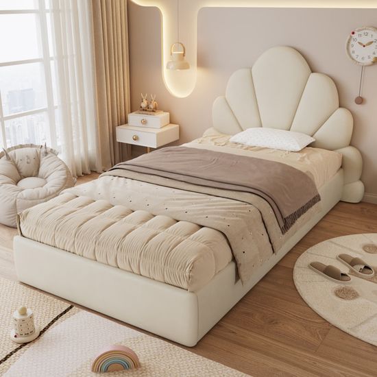 Lit D'enfant Rembourré 90x200 Cm Avec Coffre De Rangement | Tête De Lit Velours Beige | Sommier à Lattes Inclus | Capacité 150 Kg - 7