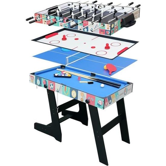 HLC-Table Multi Jeux 4 en 1 Pliante-Babyfoot-Billard-Hockey-Tennis de Table-121.5*61*81.3cm