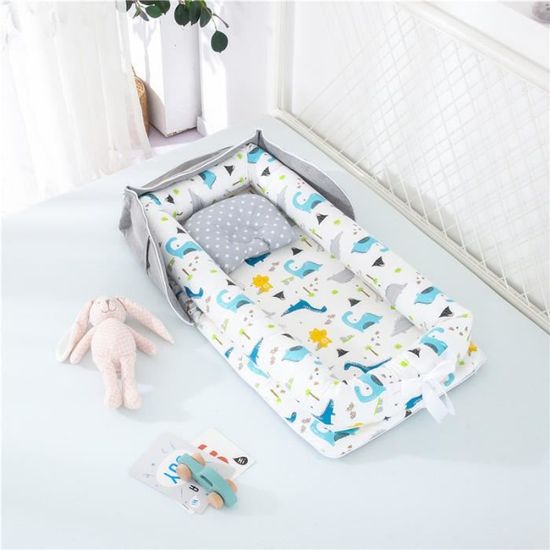 Lit Bébé Portable en Coton Reducteur de lit Pliable Nid pour nouveau-né nourrisson de voyage Lavable Berceau 0-2 Ans, Dinosaure