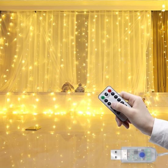 LED fil de cuivre rideau guirlande lumineuse télécommande USB étoile guirlande Noël Ramadan maison WHITE|3M x 2M|Aucun -ZHUH12999