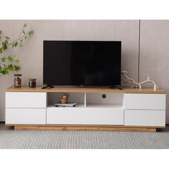 Meuble TV 192*37*53cm Avec 3 Armoires, Meuble TV Et Meuble TV Avec Led Meuble Tv Et Commode Tv Adapte Aux Televiseurs Environ 85 Pouces Blanc 98286248