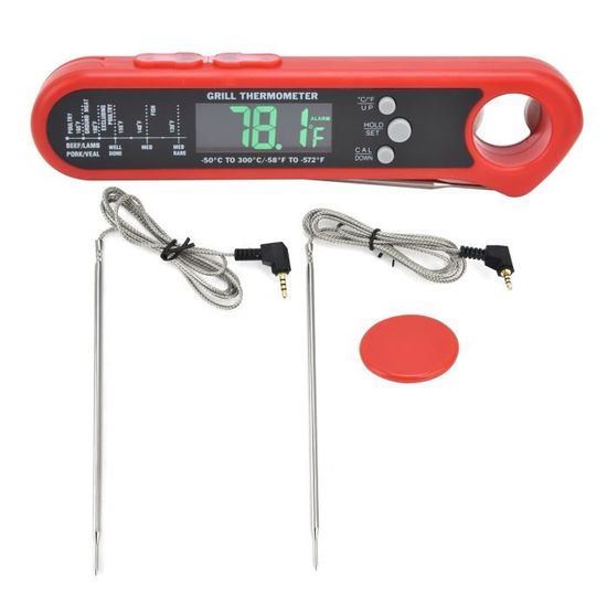 Thermomètre Alimentaire Numérique Pliable - Sonde Acier Inox, Lecture Instantanée, Pour Barbecue, Cuisson, Pâtisserie (noir)
