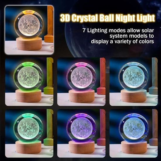 Boule Cristal Système Solaire 3D - 6,1 Cm Avec Support - Cadeau Astronomie