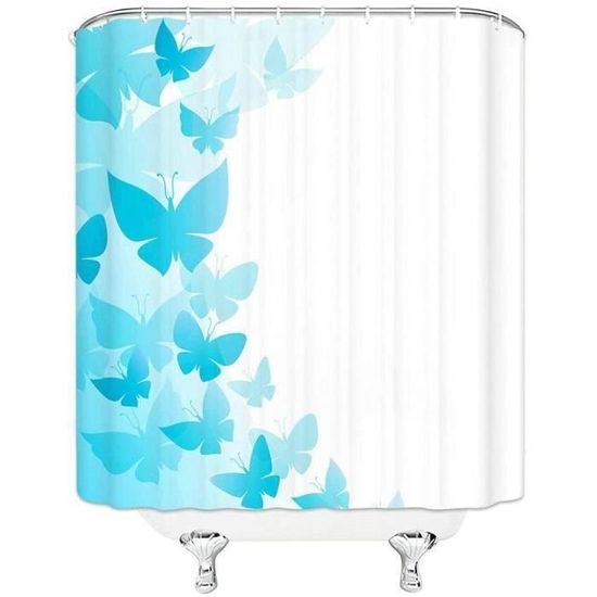 Rideau De Douche 200x200 Cm - Motif Tortue Marine - Polyester Imperméable Avec Ourlet Lesté
