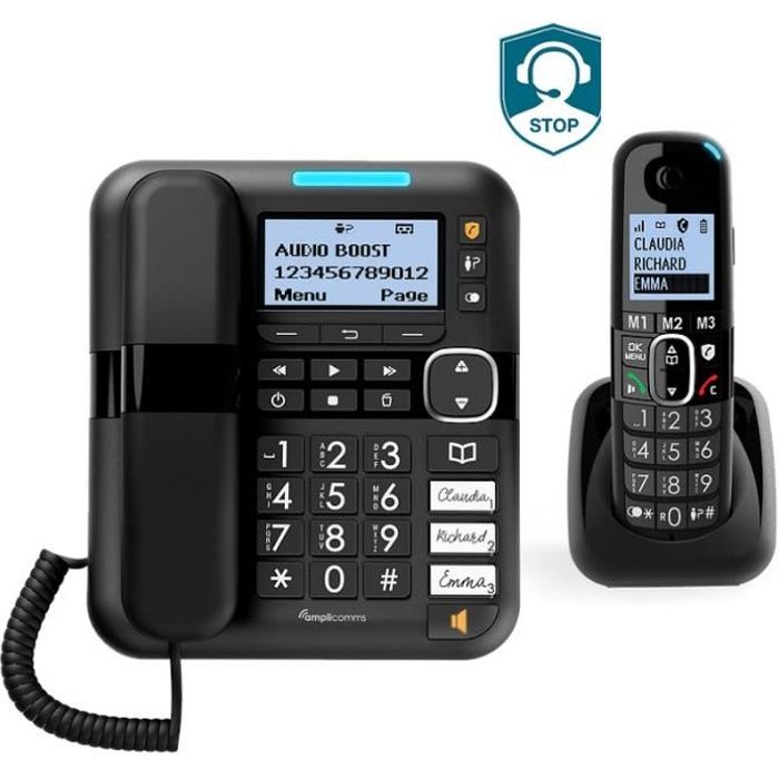 Téléphone fixe filaire Amplicomms 1580 Combo DUO avec répondeur, amplifié +90db