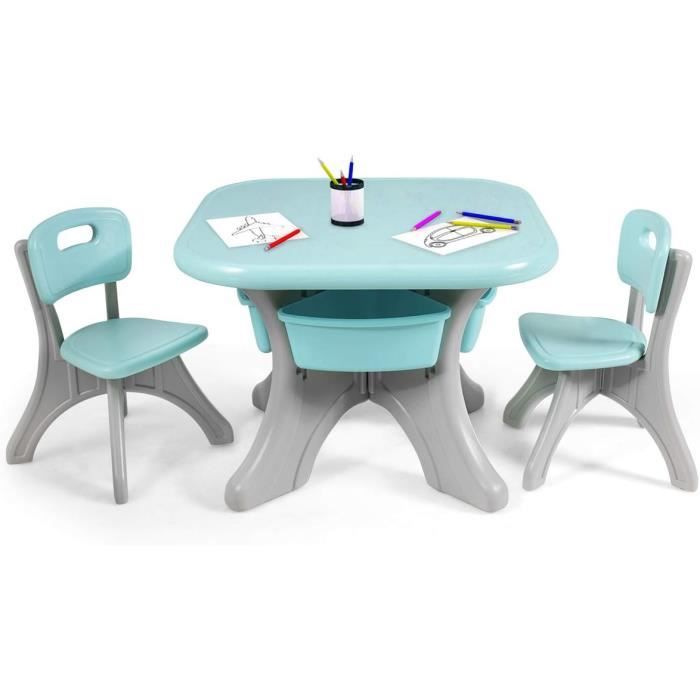 COSTWAY Ensemble Table et Chaises pour Enfant, Inclus 1 Table et 2 Chaises, Matériau Ecologique, Forte Capacité de Charge