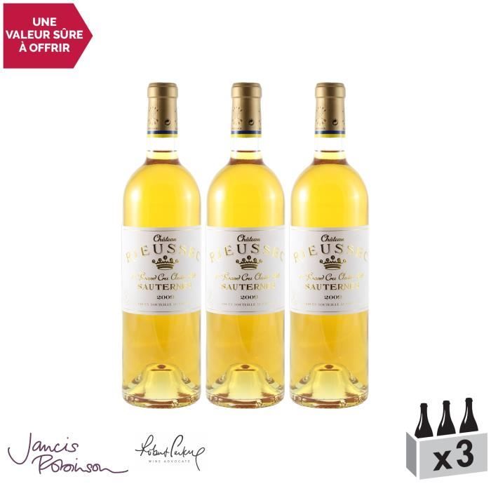Château Rieussec Blanc 2009 - Lot de 3x75cl - Appellation AOC Sauternes - Vin Doux Blanc de Bordeaux - 18,5-20 Jancis Robinson -