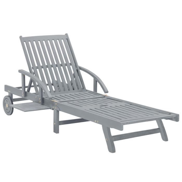 Chaise longue de jardin Gris Bois d'acacia solide -WER