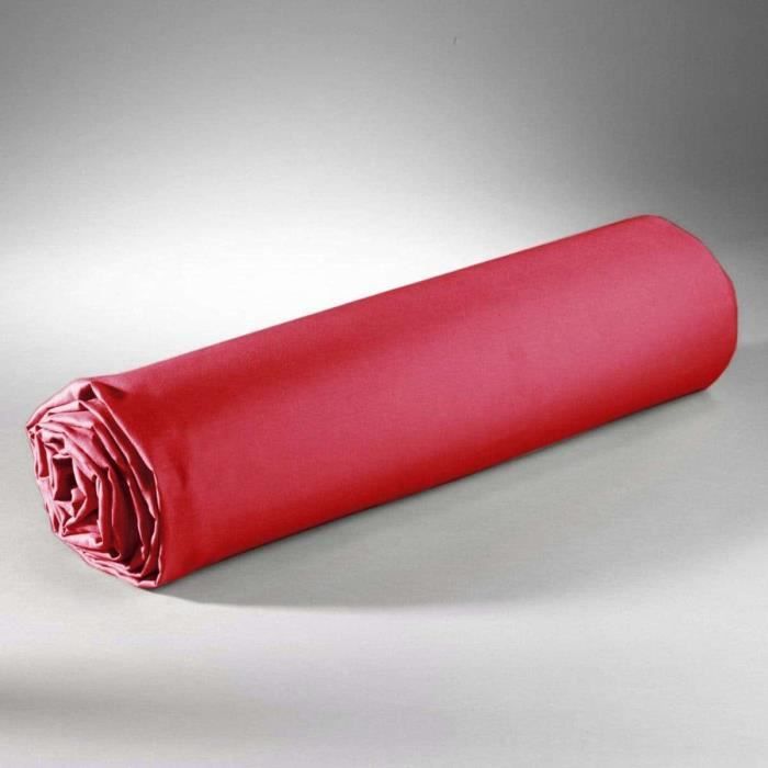 DRAP HOUSSE UNI 160X200 ROUGE + BONNET 30 CM