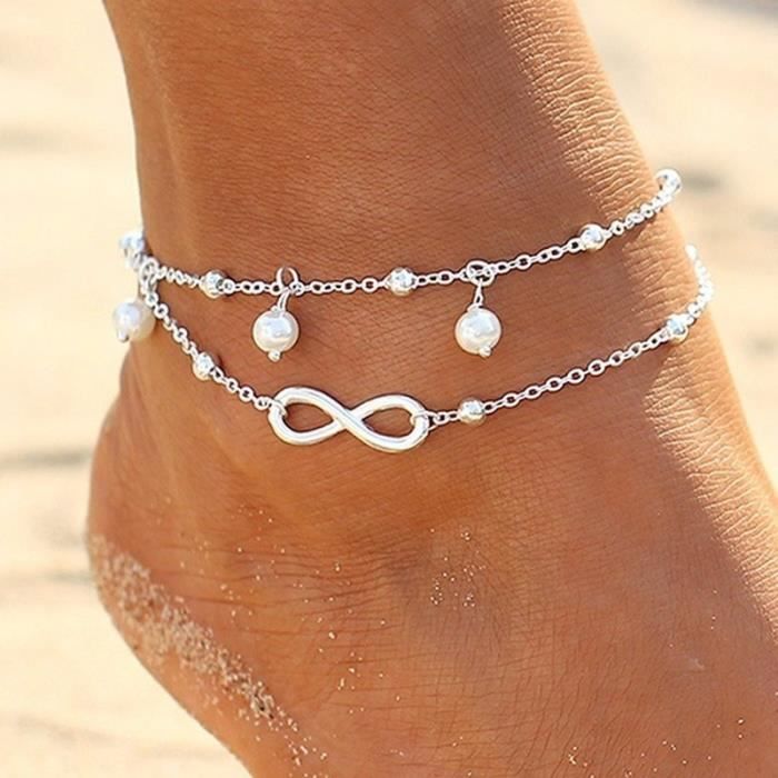 Chaine de Cheville - Infini et Perles - Argent/Blanc