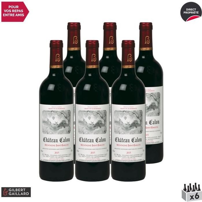 Château Calon Montagne-Saint-Emilion Rouge 2015 - Lot de 6x75cl - Vin AOC Rouge de Bordeaux - 90-100 Édition 2018 Gilbert et Gaillar