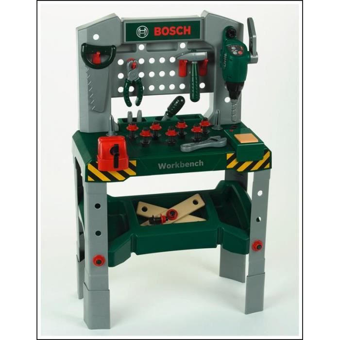 8637 Jeu d'imitation - Etabli Sonore avec Perceuse à Colonne et Accessoires - Bosch hauteur adjustable (Jouet)
