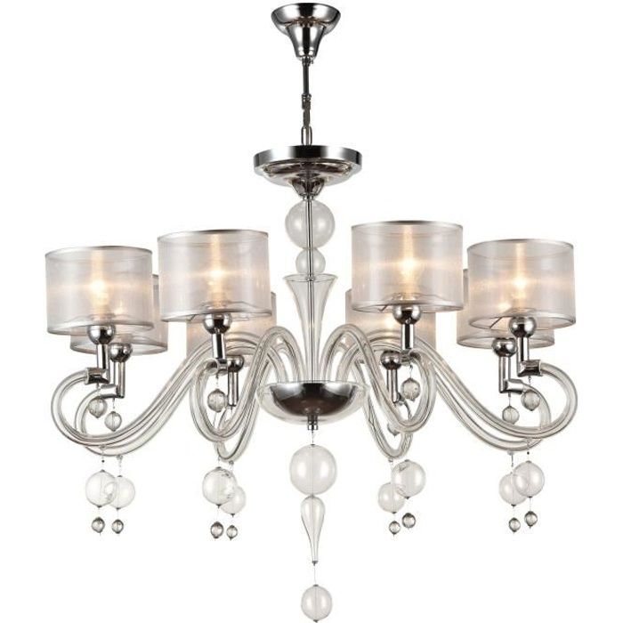 Lustre Maytoni pour le salon, Style Art Deco, abat-jour Blanc, l'armature couleur Chrome 8 X E14 (40W) excl.