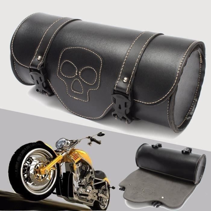 Sacoche PU Cuir Selle Rouleau Trousse Sac Outil Noir Crâne Pour Harley Divadson My14531