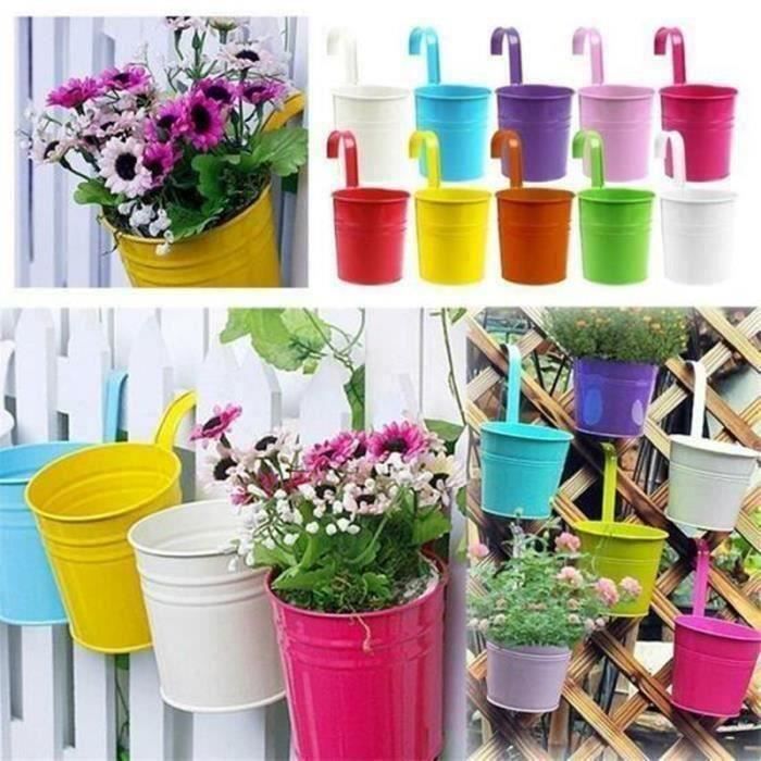 LOT 10pcs Pots de Fleurs Exterieur à Accrocher Colorés Amovible Décoration Jardin Maison Balcon Cadeau Noël Anniversaire Fête (Cou