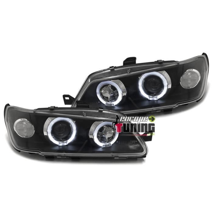 PHARES FEUX AVANTS TUNING NOIRS ANNEAUX LED ANGEL EYES PEUGEOT 306 I 1993-1997 (11054)