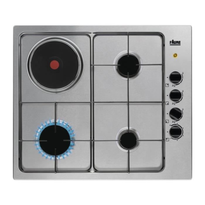 FAURE Table de Cuisson Gaz - 4 Foyers - 1 Foyer Electrique - 58 cm - Allumage intégré
