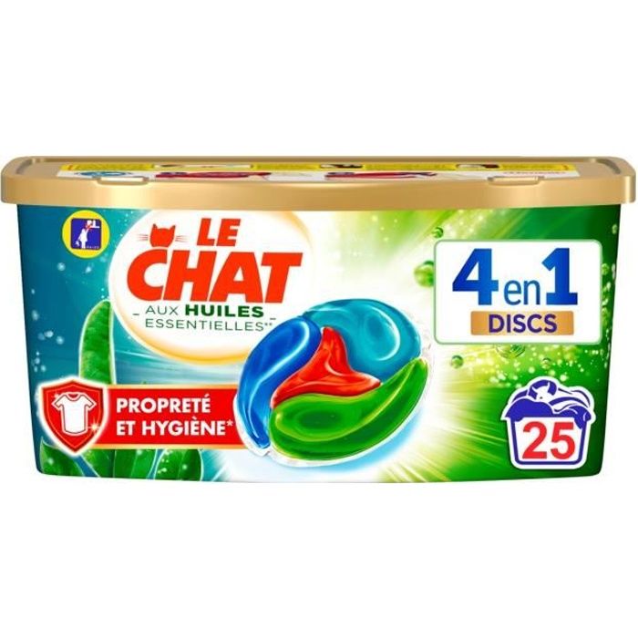 Le Chat Discs Lessive en capsule 4 en 1 aux huiles essentielles - Propreté et Hygiène - 25 lavages