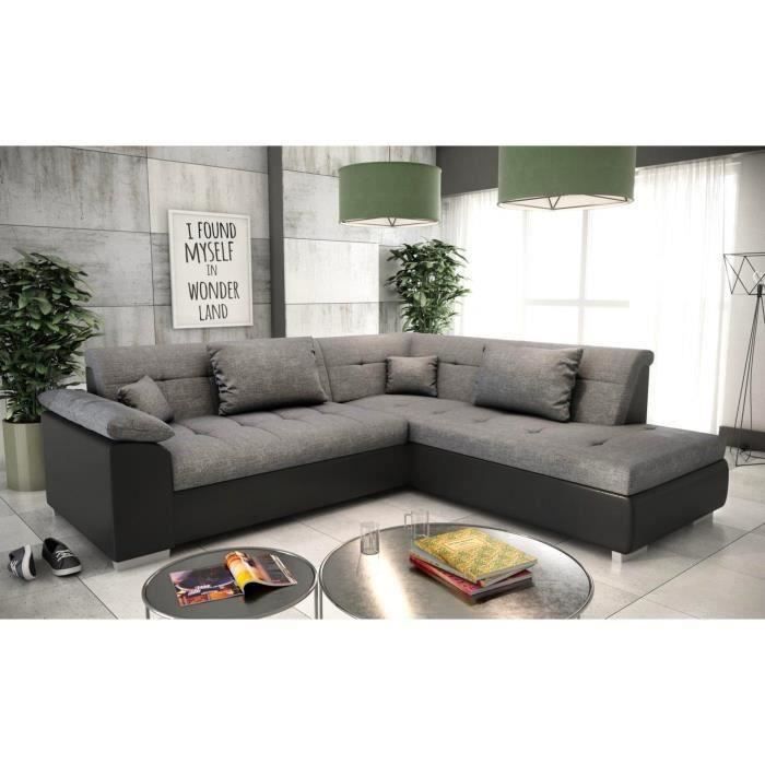 Canapé d'angle droit convertible LITO Gris noir