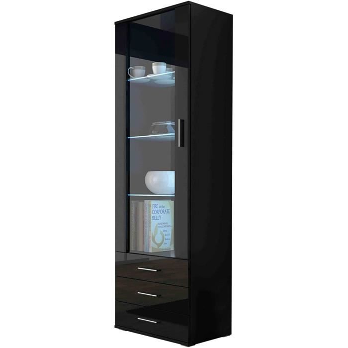 Soho S1 Vitrine noire sur Pied en Verre avec vitrine vitrine et Armoire de Rangement