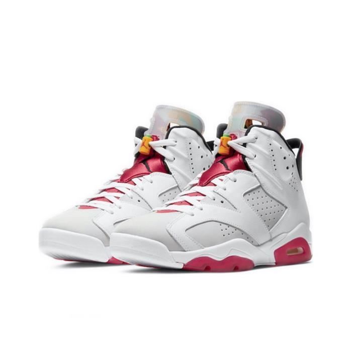Air-Jordan 6 Retro Hare Neutral Grey Blanche et Rouge Homme Femme Chaussures de Basket AJ6 Pas Cher