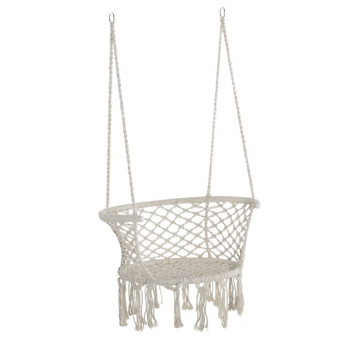 Chaise suspendue hamac de voyage portable dim. 80L x 60l x 36H m macramé coton polyester beige 80x60x36cm Beige