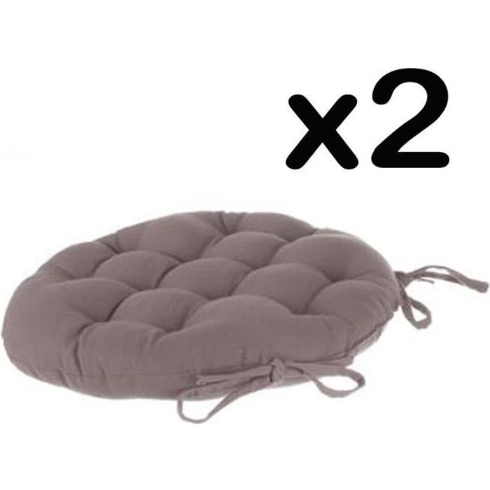 Lot de 2 galettes de chaise ronde en coton coloris taupe - Diamètre 40 cm