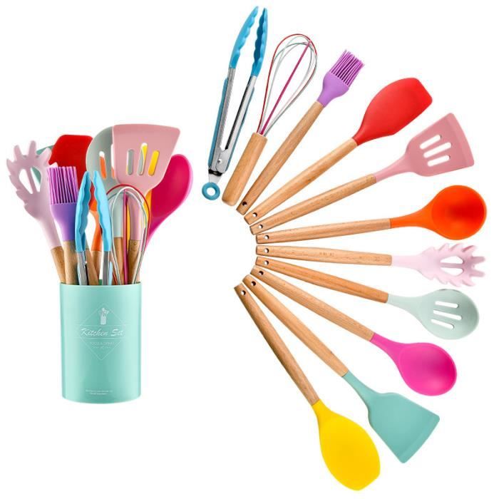 5 pièces set ustensiles de cuisine ustensiles de cuisson utensils Acier Inoxydable & Silicone Rouge
