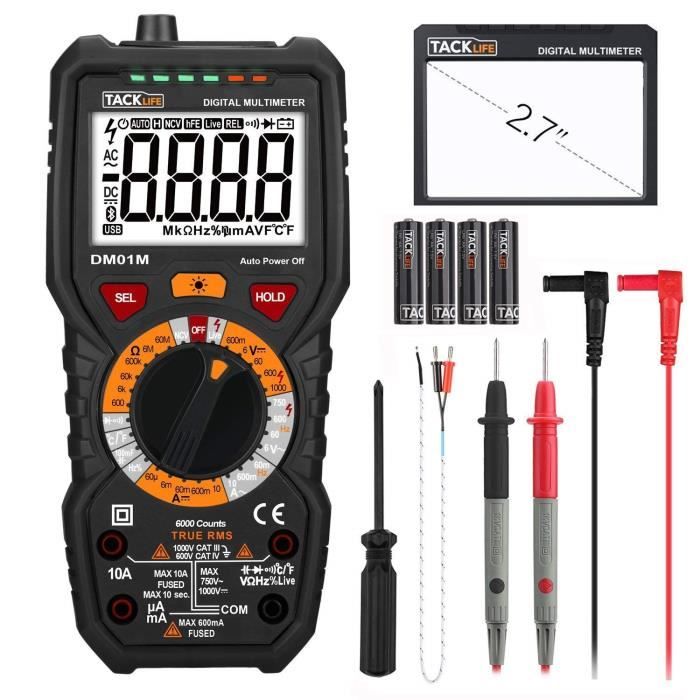 TACKLIFE DM01M Multimètre Numérique Avancé True RMS 6000 POINTS avec Testeur de Circuit de Tension sans Contact