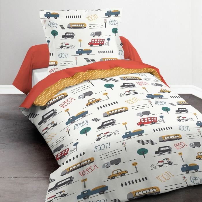 TODAY Parure de lit Enfant Kids First 1.4 - 1 personne - Housse de couette 140 x 200 et 1 taie d'oreiller 63 x 63 cm - Imprimé blanc