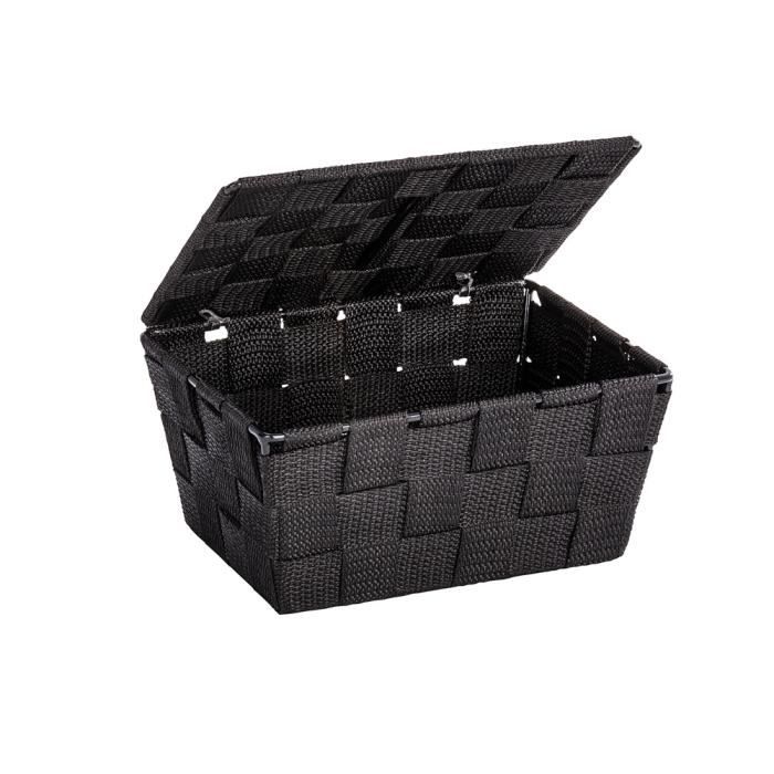WENKO Panier de rangement Salle de bain avec couvercle Adria, petite boite de rangement, Polypropylène, 19x14x10 cm, noir