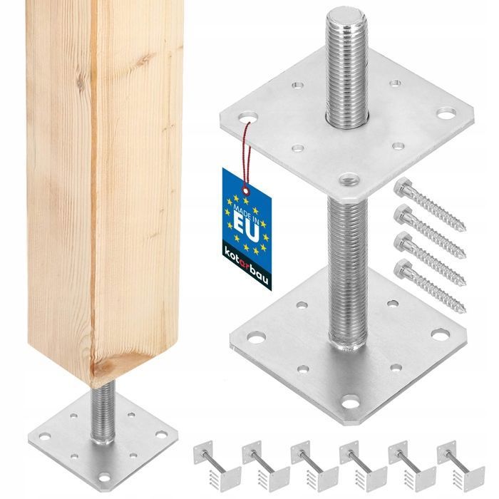 Support de poteau - set de 6 pied de poteau galvanisé et réglable - pour bois - filetage M24 mm - 110 x 110 x 250 mm - KOTARBAU