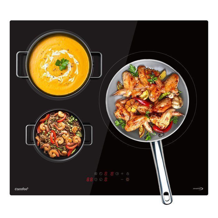 Plaque de cuisson induction COMFEE - 3 zones - 3 boosters - 7200W - L59 x P52 cm CIH721T278K0 - Noir