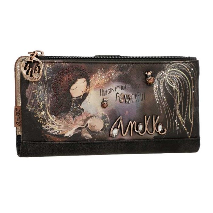 Anekke Vêtements Anekke | Portefeuille Tout-en-Un Souple Collection Flowers | Grand Portes-Cartes Et Monnaie Femme Original Inspiration Années 60 | 20 X 11 X 4 Cm | Coloris Camel Porte Monnaie Anekke