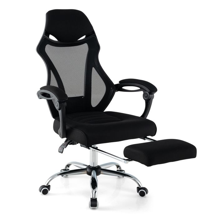 COSTWAY Chaise de Bureau Ergonomique en Maille avec Repose-pieds Dossier Réglable Appui-tête Accoudoirs Siège Haute 445-515 cm
