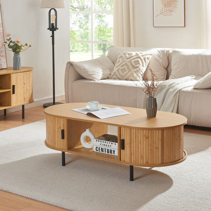 Table basse Tvedestrand bambou 120 x 55 x 40 cm naturel noir