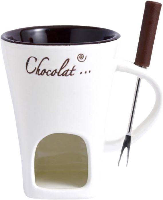 Tasse à Fondue Au Chocolat En Céramique – 130 Ml, Avec Fourchette, Pour Beurre, Fromage, Caramel