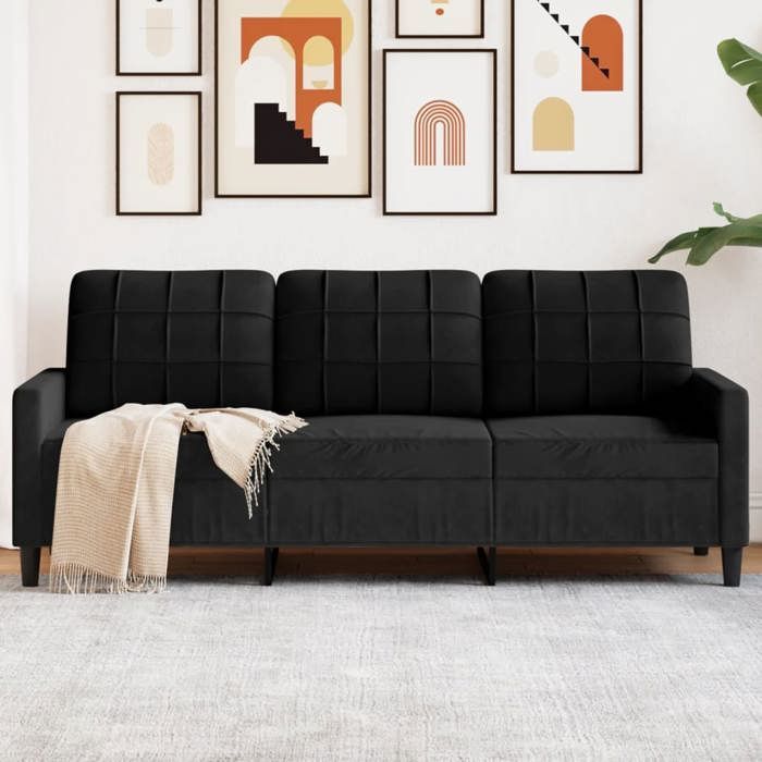 vidaXL Canapé à 3 places Noir 180 cm Velours 4007639